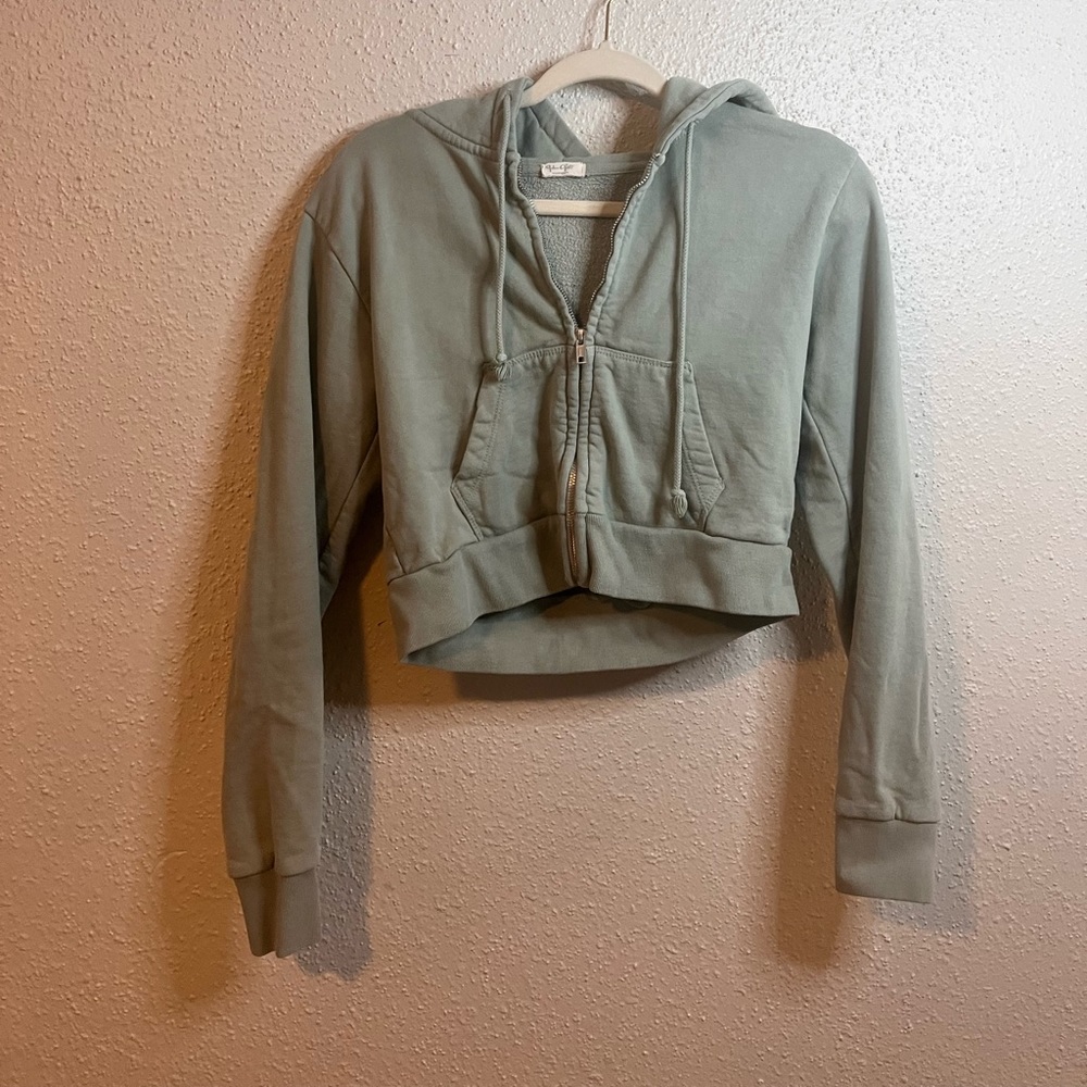 brandy melville cropped green zip up (crystal hoodie)